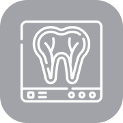 Tooth X-ray icon on gray background.