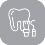 Tooth with dental cleaning tools icon.