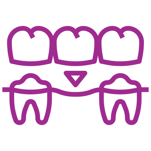 BRIDGES A green background with pink teeth and a triangle.