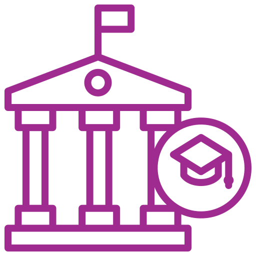 HOME CARE EDUCATION A purple line drawing of a building with an alarm clock.