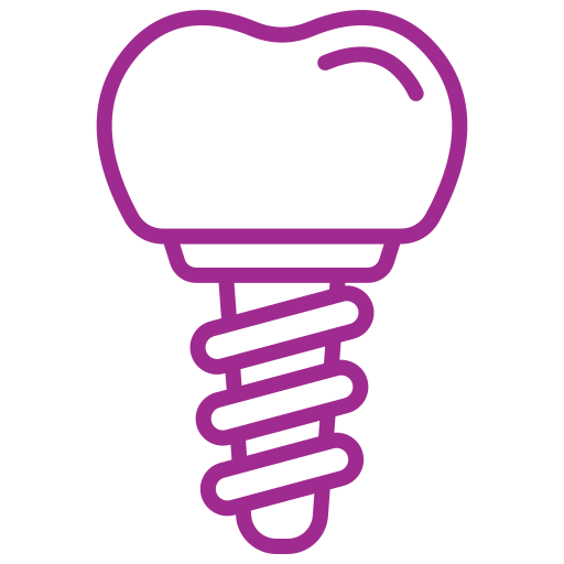 IMPANTS A purple drawing of a tooth implant on green background.
