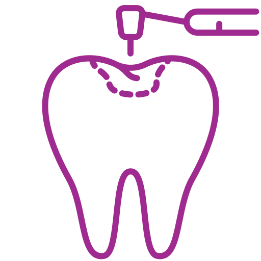 TOOTH-COLORED FILLINGS A tooth with an apple cut out of it.
